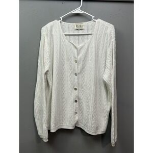 Reba Rose Sweater Womens XL White Textured Knit Button Front Cardigan USA
